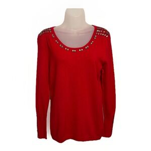 Joseph A Pullover Sweater Hand Sewn Beading Crystal Jewels Red NWT SZ M